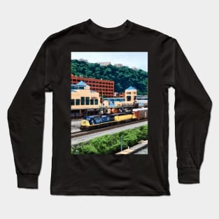 Pittsburgh PA - Freight Train Going By Station Square Long Sleeve T-Shirt